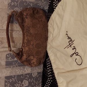 COLE HAAN Suede Laser Etched Floral Motif Hobo Bag w/ Leather Braided Strap